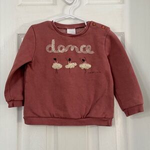 Zara Baby Girl Rust Pink Dance Ballerina Cozy Sweatshirt Long Sleeve